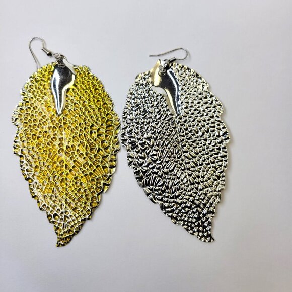 Leaf Style Earrings Large Yellow Light Long Earrings - Picture 3 of 6
